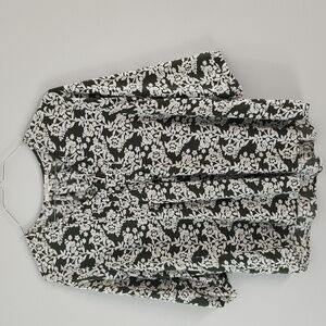 Fun 2 Fun Blouse Top 1X Green Floral Casual Flowy Office School Feminine Fall